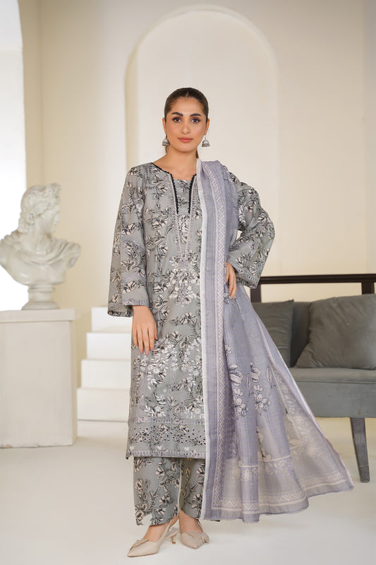 Raya Grey Bloom – Lawn 3 Piece