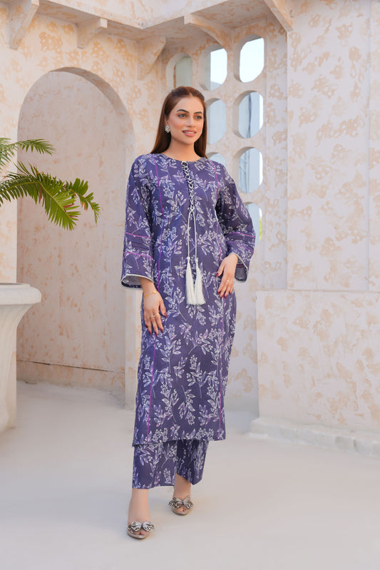 Elan Purple Bloom – Printed Lawn 2 Piece