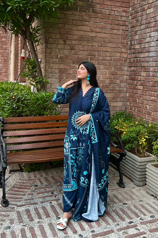 Blue Reverie – Classic Khaddar 3 Piece