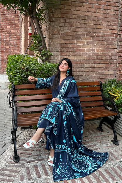 Blue Reverie – Classic Khaddar 3 Piece