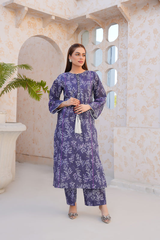 Elan Purple Bloom – Printed Lawn 2 Piece