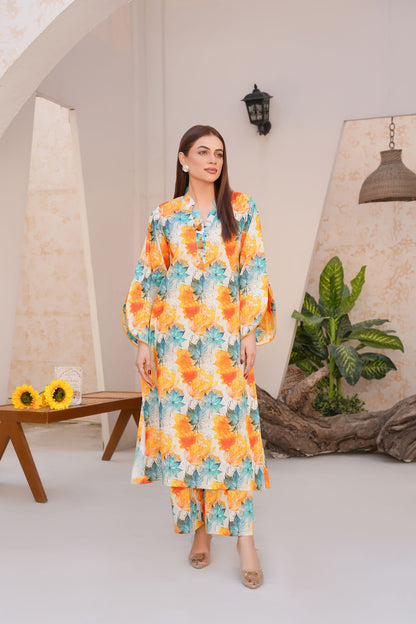Sunset Bloom – Printed Lawn 2 Piece